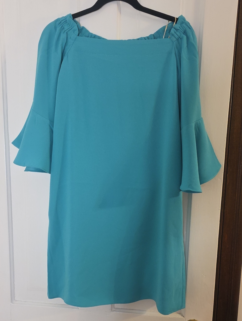 Trina Turk Aqua / Turquoise Off-Shoulder Flutter Sleeve Dress